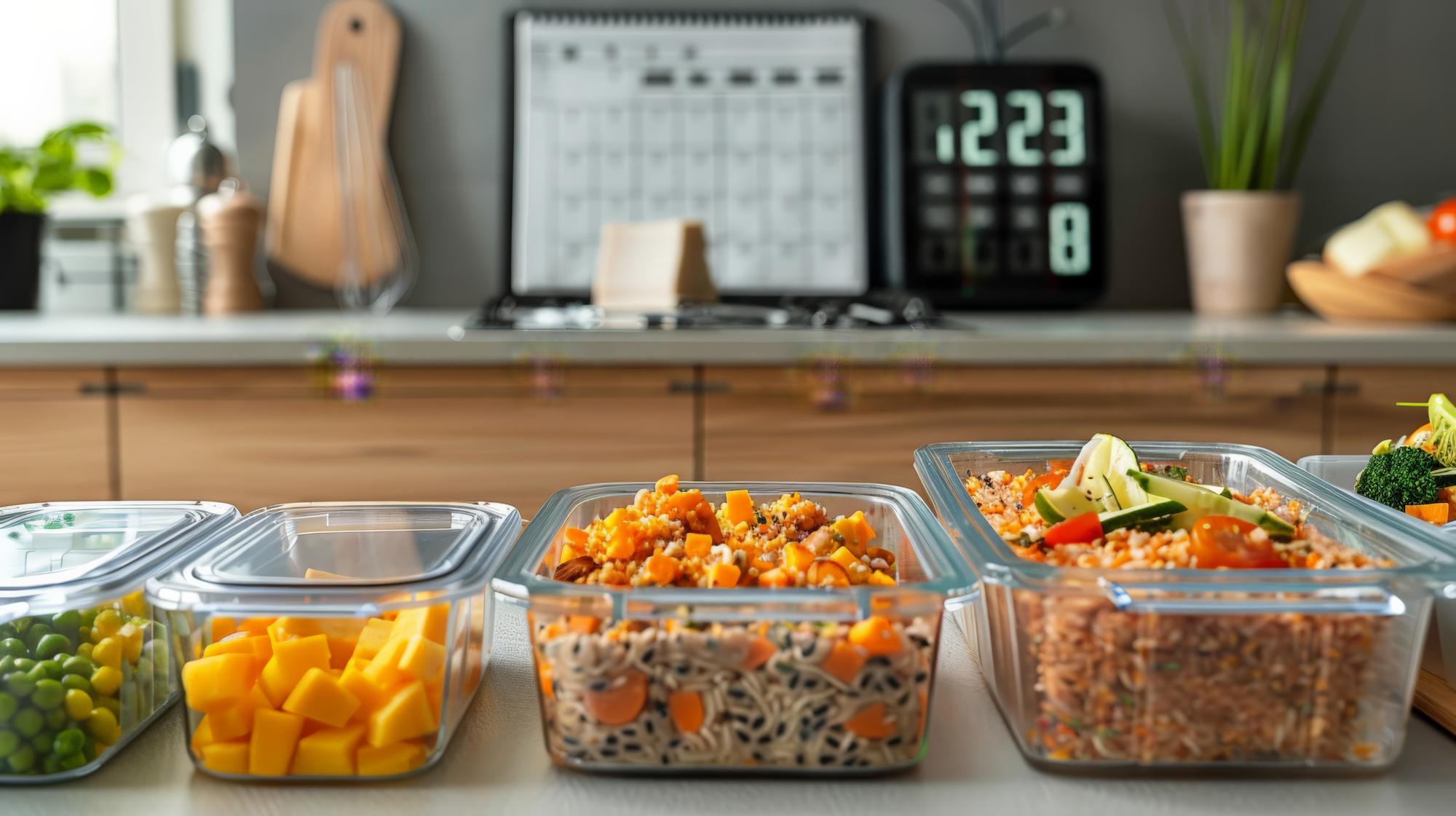 meal prep containers on a kitchen counter